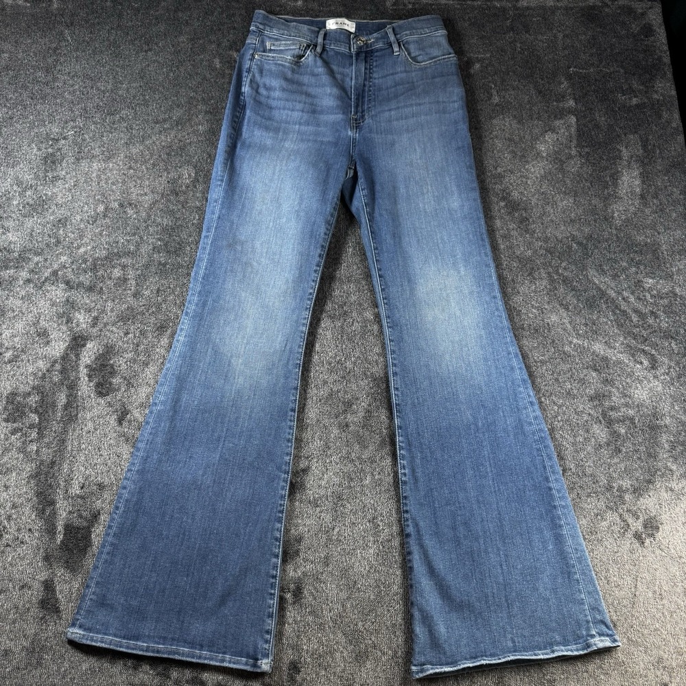 Frame Le Easy Flare Jeans Medium Wash Blue 28x30 Women Stretch Denim High Rise